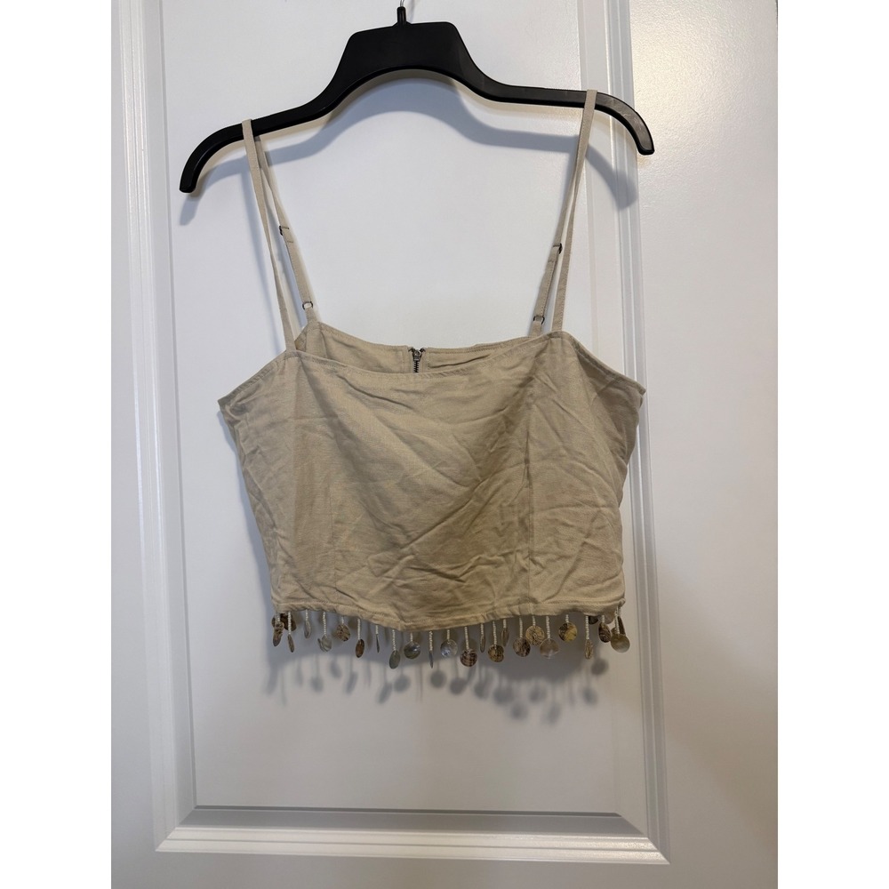 Jason‎ Wu Linen Crop Top Womens M Beige Excellent Shell Fringe Camisole